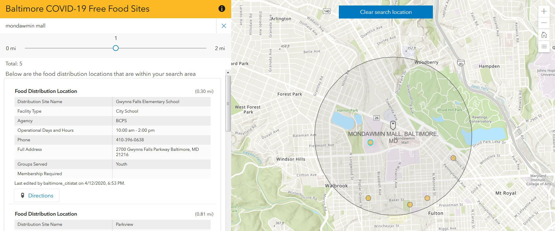 Baltimore City - Food Distribution Site Map 