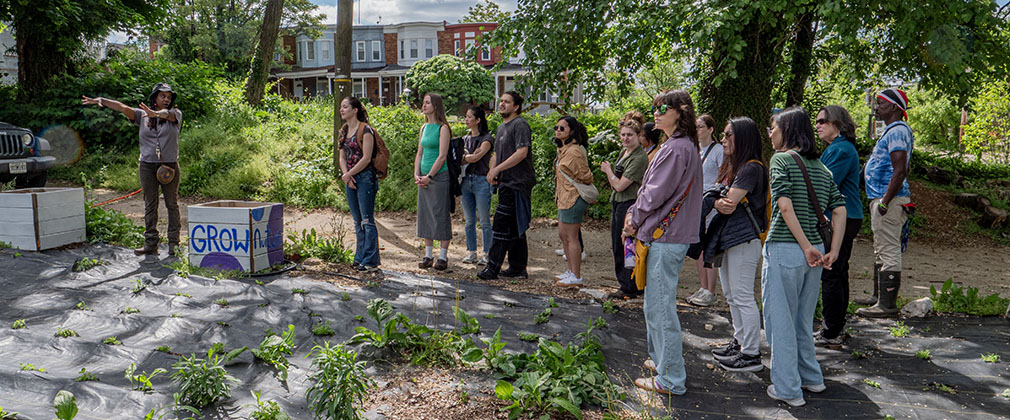 People standing in garden