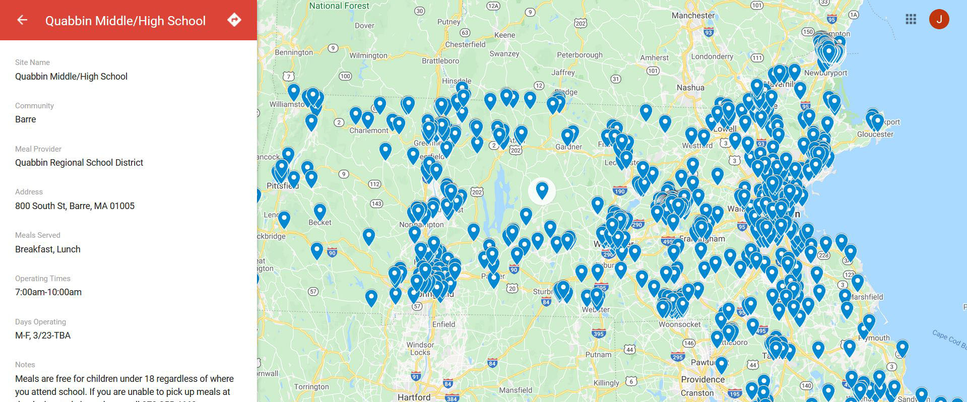 Project Bread - MA Meal Sites During School Closures Map 